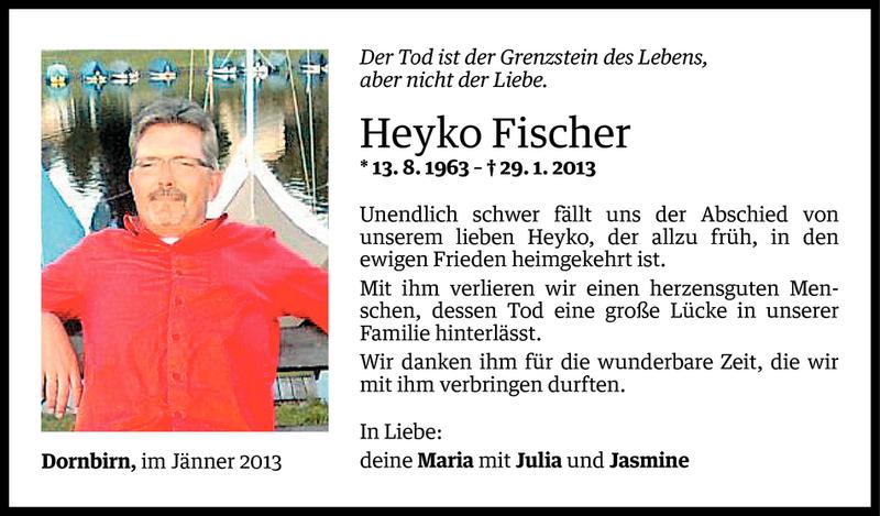  Todesanzeige für Heyko Fischer vom 01.02.2013 aus Vorarlberger Nachrichten