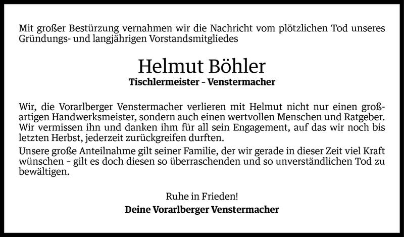  Todesanzeige für Helmut Böhler vom 31.01.2013 aus Vorarlberger Nachrichten