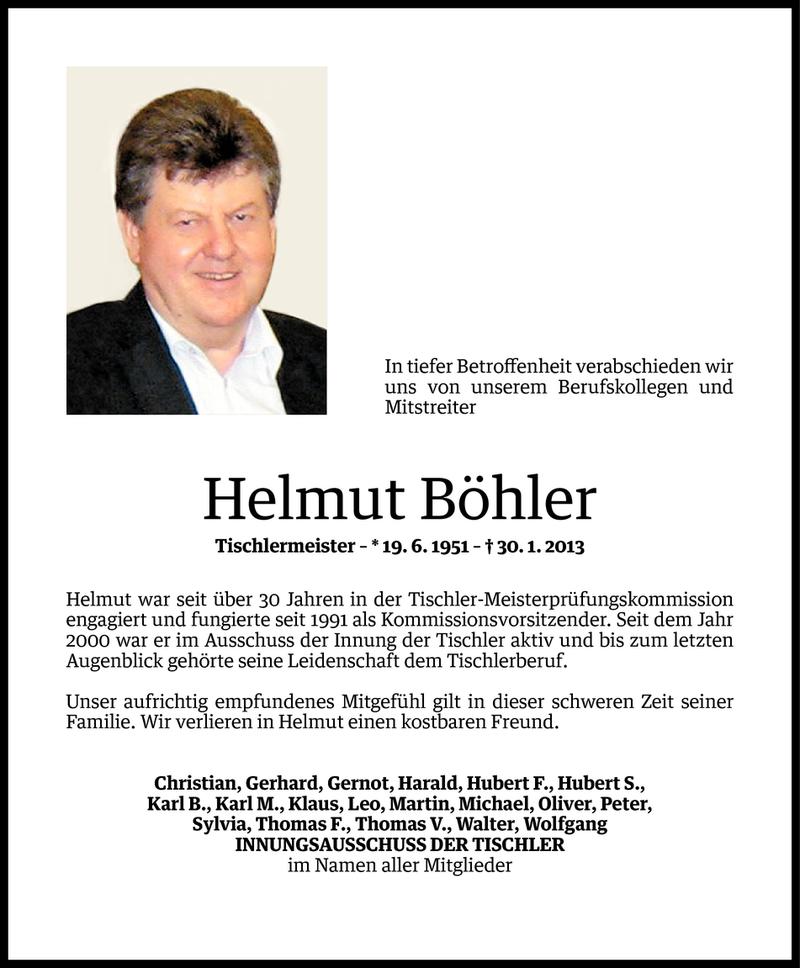  Todesanzeige für Helmut Böhler vom 31.01.2013 aus Vorarlberger Nachrichten