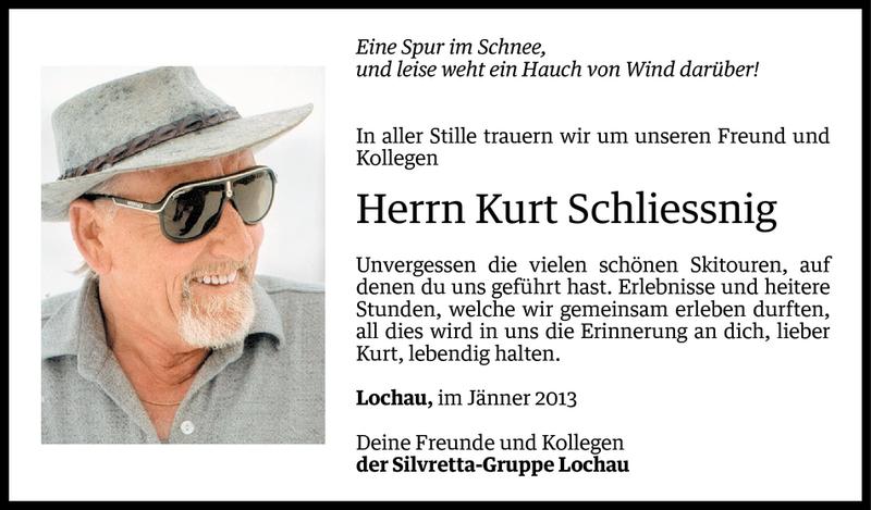  Todesanzeige für Kurt Schliessnig vom 01.02.2013 aus Vorarlberger Nachrichten