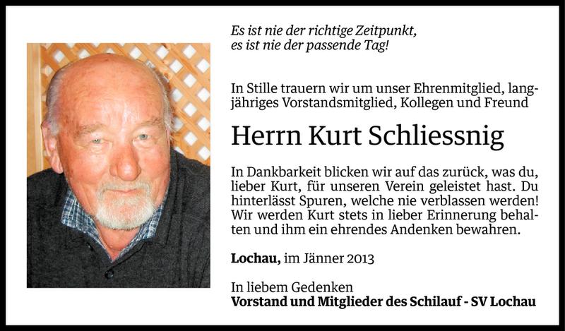  Todesanzeige für Kurt Schliessnig vom 01.02.2013 aus Vorarlberger Nachrichten