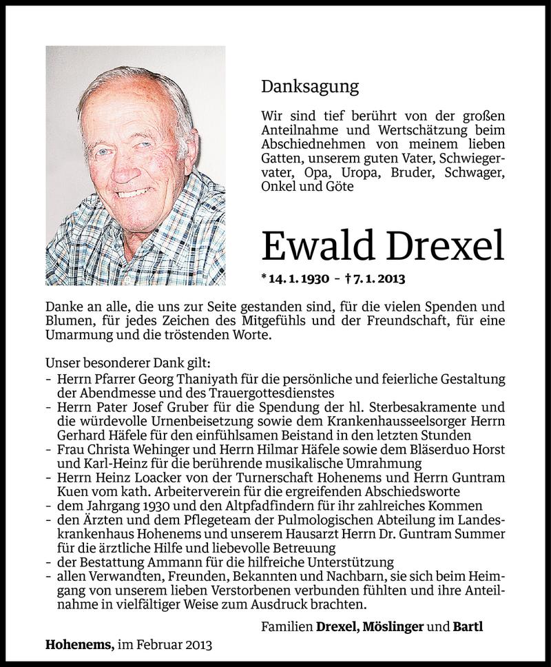  Todesanzeige für Ewald Drexel vom 06.02.2013 aus Vorarlberger Nachrichten