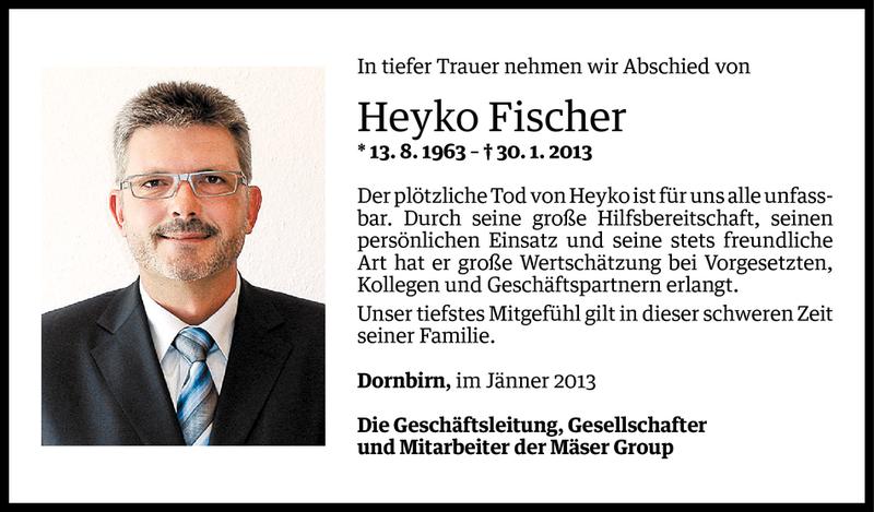  Todesanzeige für Heyko Fischer vom 01.02.2013 aus Vorarlberger Nachrichten