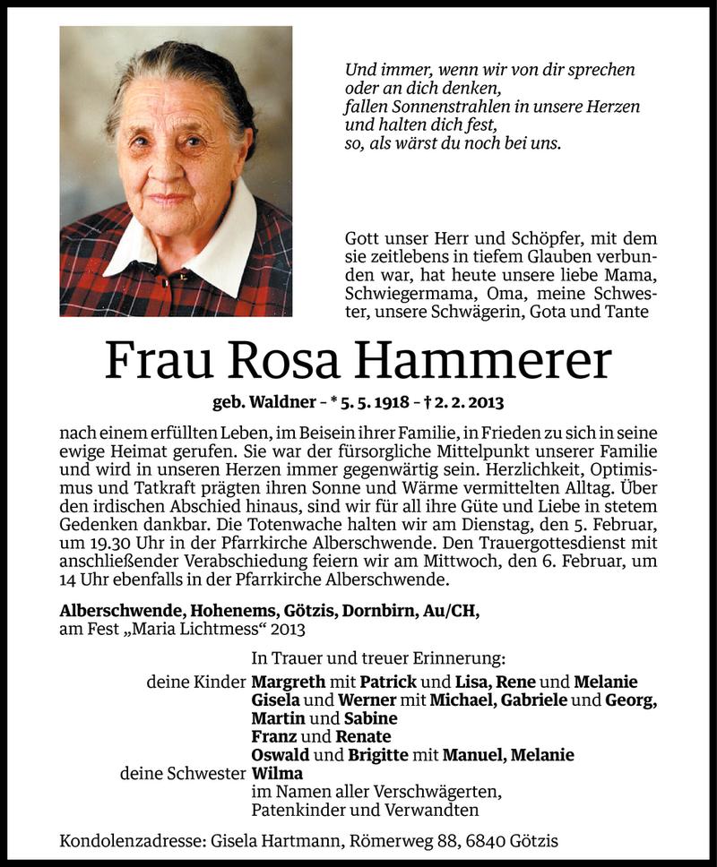  Todesanzeige für Rosa Hammerer vom 03.02.2013 aus Vorarlberger Nachrichten