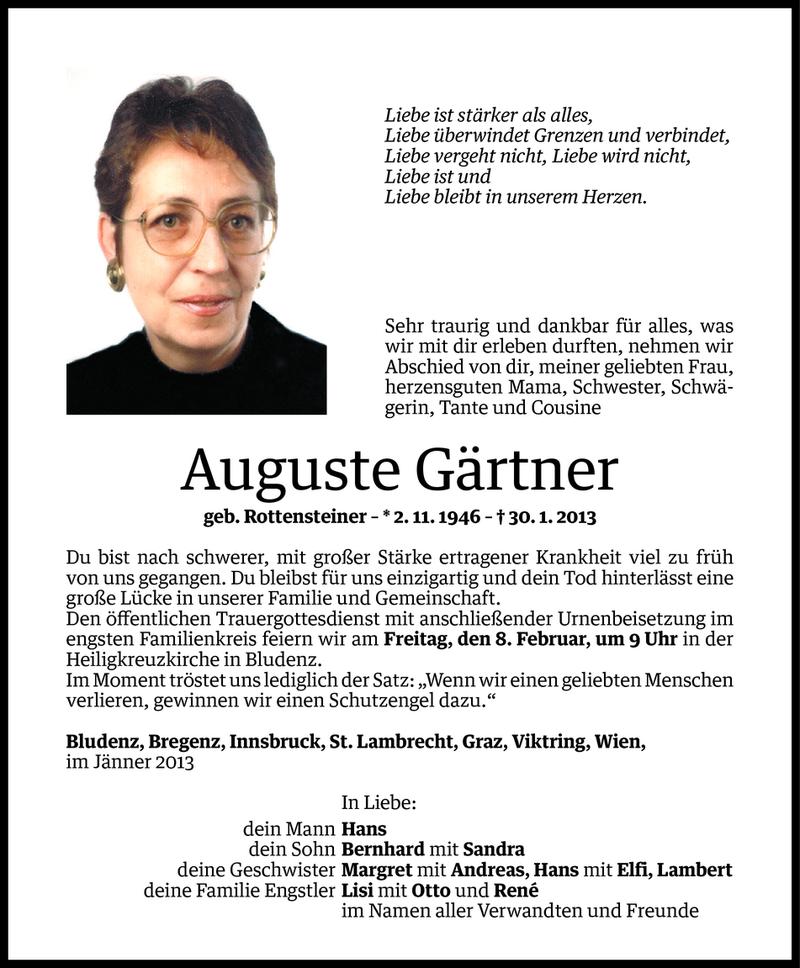  Todesanzeige für Auguste Gärtner vom 05.02.2013 aus Vorarlberger Nachrichten