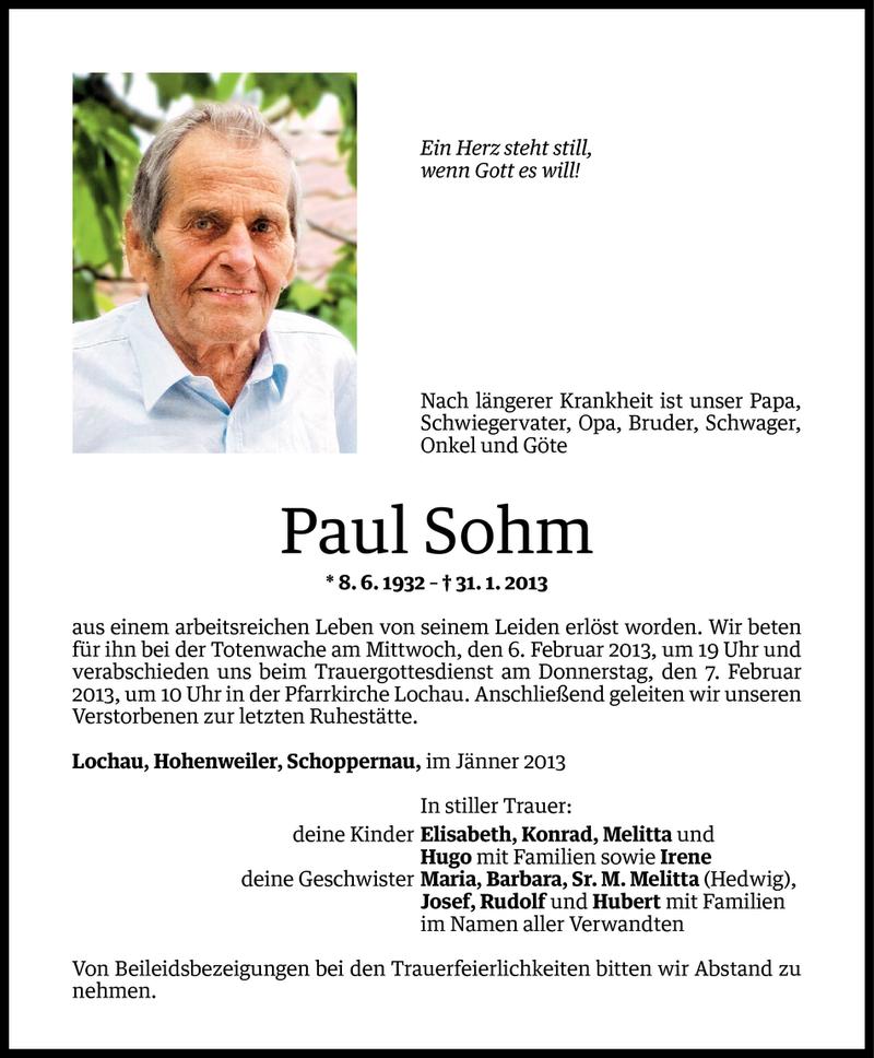  Todesanzeige für Paul Sohm vom 04.02.2013 aus Vorarlberger Nachrichten