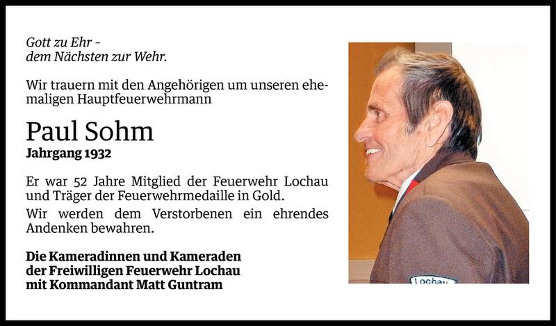  Todesanzeige für Paul Sohm vom 04.02.2013 aus Vorarlberger Nachrichten