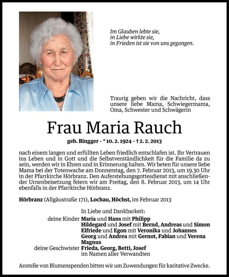  Todesanzeige für Maria Rauch vom 04.02.2013 aus Vorarlberger Nachrichten