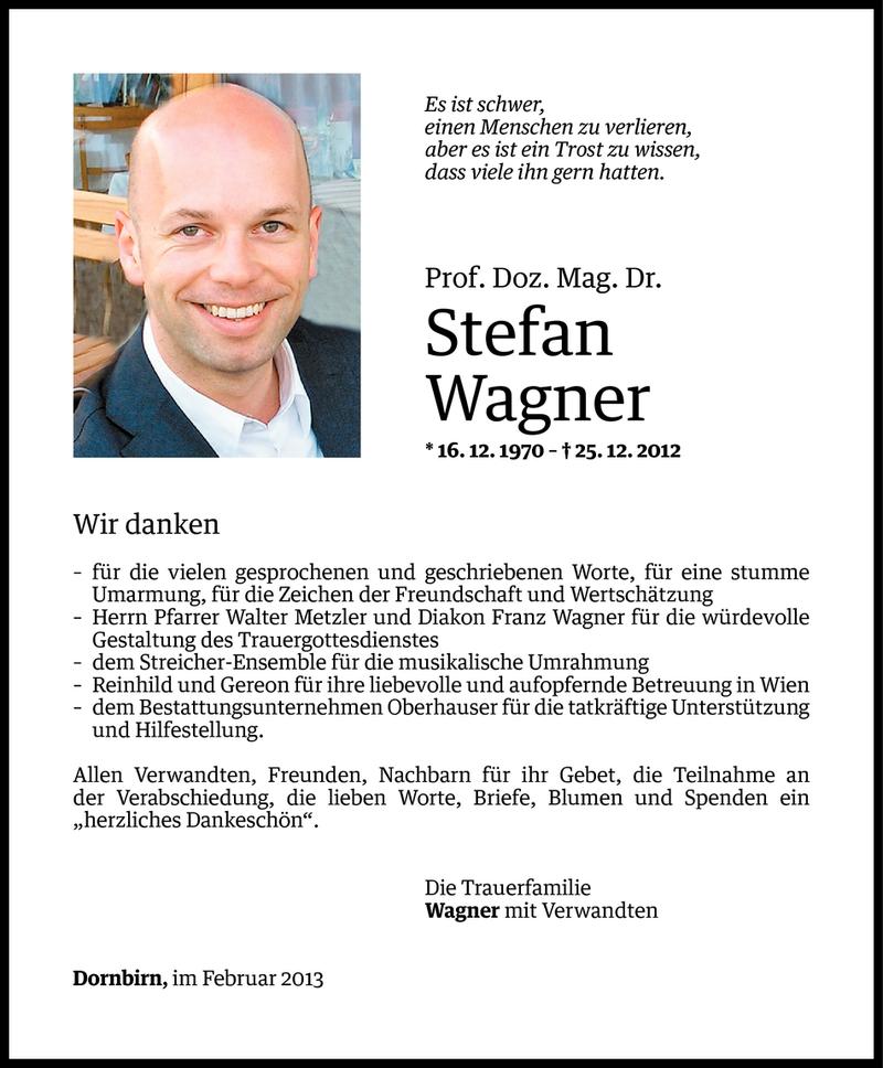  Todesanzeige für Prof. Doz. Mag. Dr. Stefan Wagner vom 05.02.2013 aus Vorarlberger Nachrichten