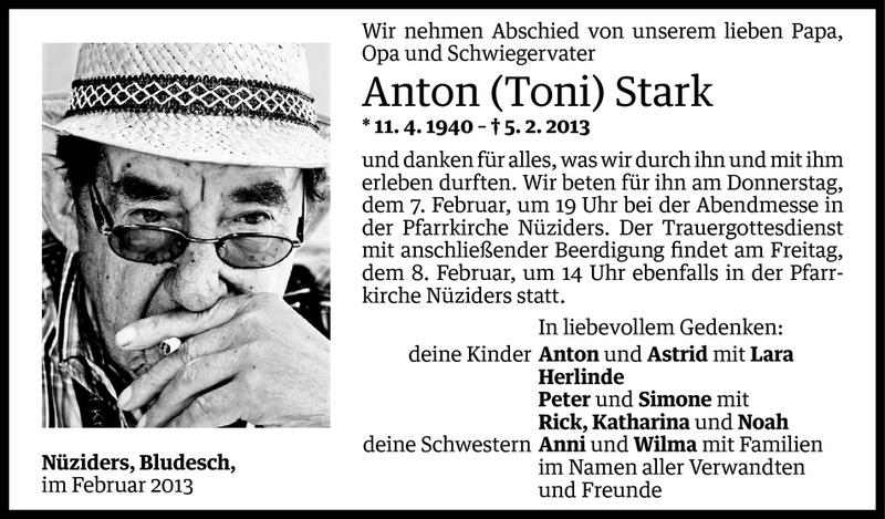  Todesanzeige für Anton Stark vom 05.02.2013 aus Vorarlberger Nachrichten