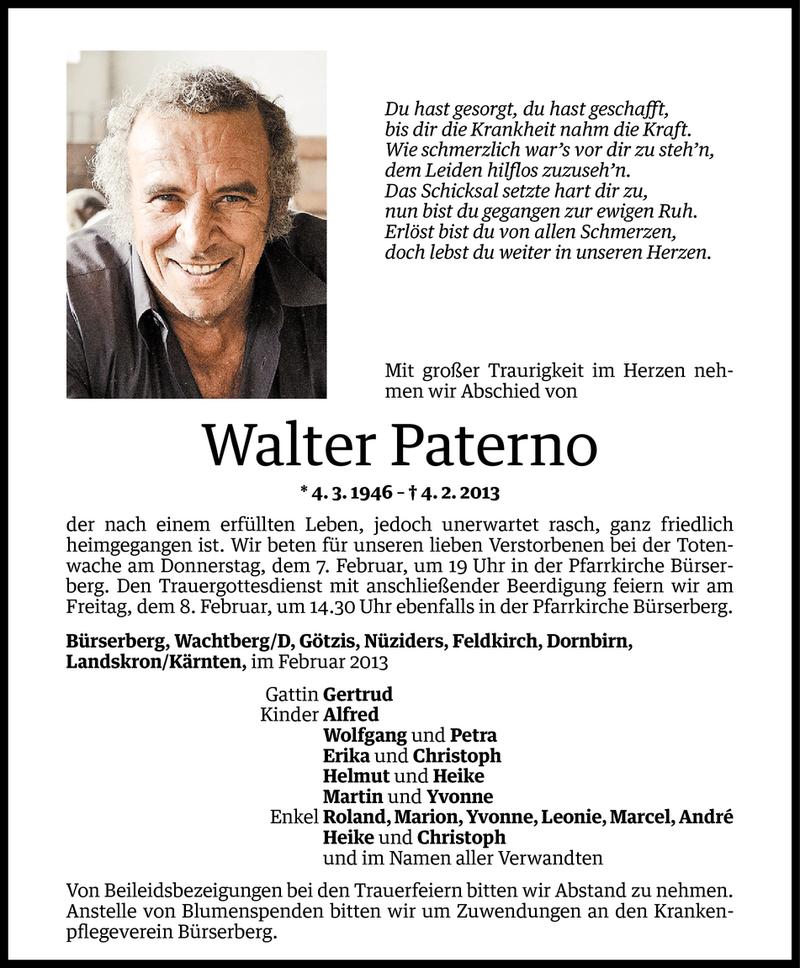  Todesanzeige für Walter Paterno vom 05.02.2013 aus Vorarlberger Nachrichten