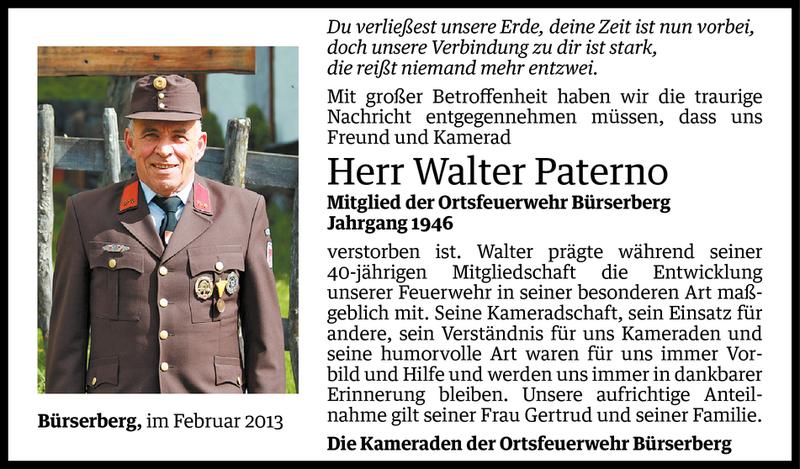  Todesanzeige für Walter Paterno vom 06.02.2013 aus Vorarlberger Nachrichten