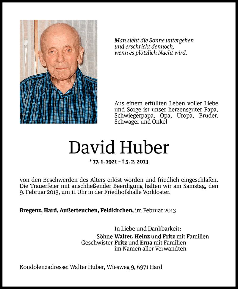  Todesanzeige für David Huber vom 06.02.2013 aus Vorarlberger Nachrichten
