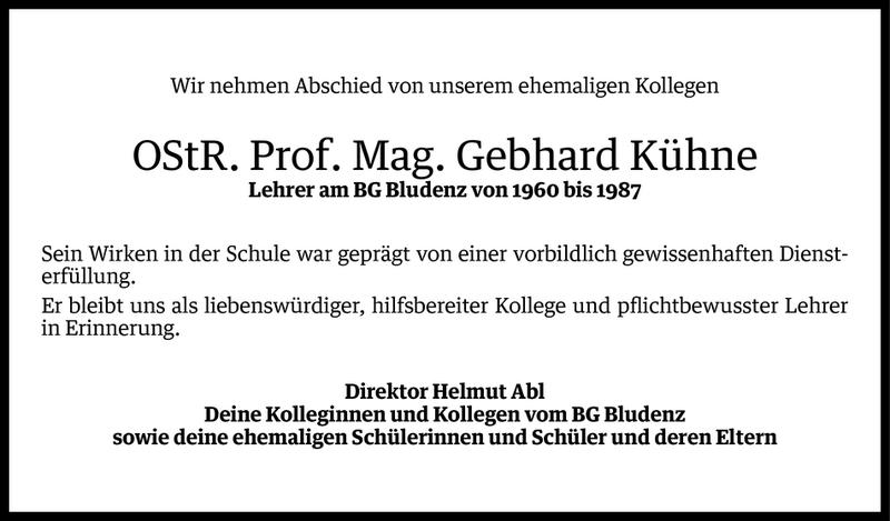  Todesanzeige für Mag. Gebhard Kühne vom 06.02.2013 aus Vorarlberger Nachrichten