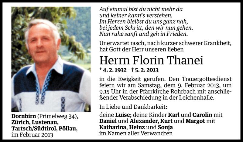  Todesanzeige für Florin Thanei vom 06.02.2013 aus Vorarlberger Nachrichten