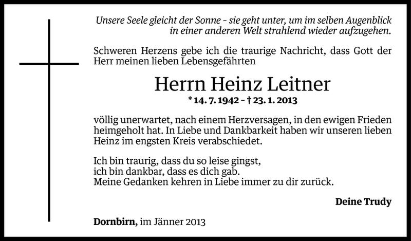  Todesanzeige für Heinz Leitner vom 09.02.2013 aus Vorarlberger Nachrichten