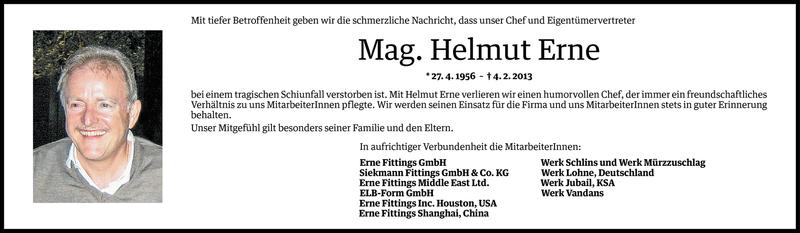  Todesanzeige für Helmut Erne vom 06.02.2013 aus Vorarlberger Nachrichten