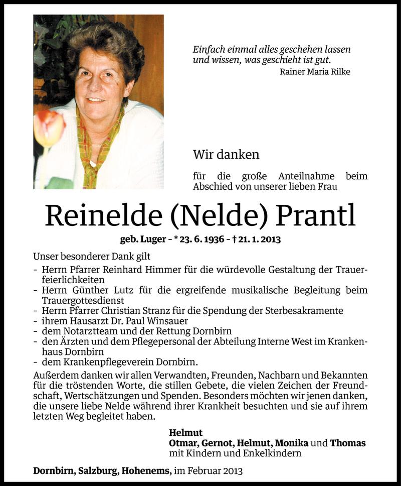  Todesanzeige für Reinelde (Nelde) Prantl vom 07.02.2013 aus Vorarlberger Nachrichten