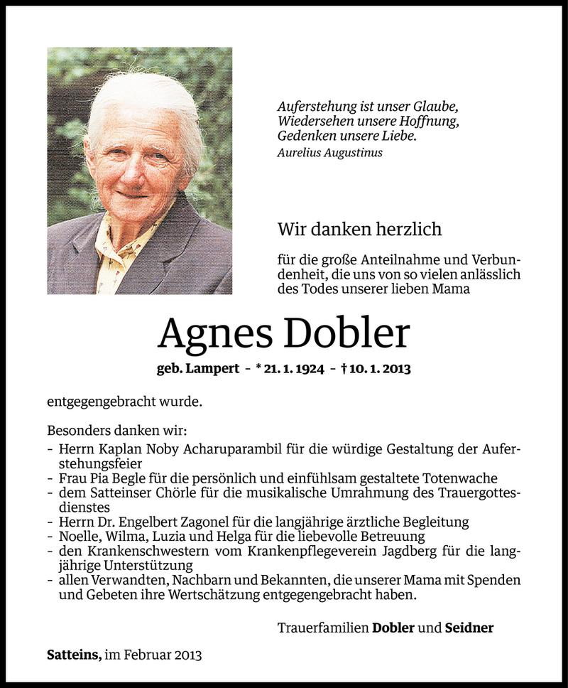  Todesanzeige für Agnes Dobler vom 08.02.2013 aus Vorarlberger Nachrichten