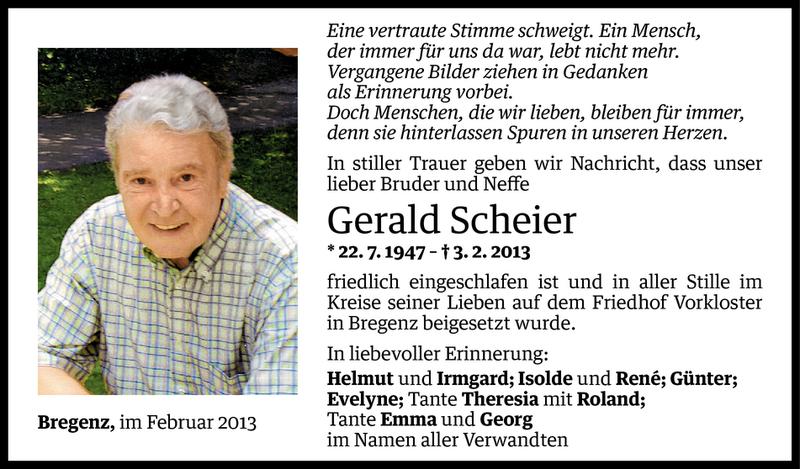  Todesanzeige für Gerald Scheier vom 08.02.2013 aus Vorarlberger Nachrichten