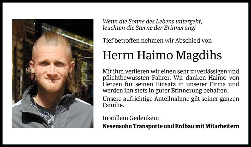  Todesanzeige für Haimo Magdihs vom 07.02.2013 aus Vorarlberger Nachrichten