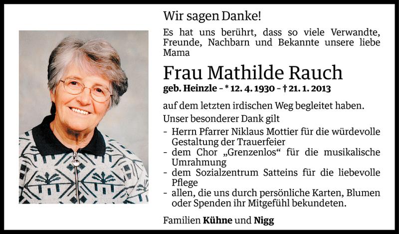  Todesanzeige für Mathilde Rauch vom 07.02.2013 aus Vorarlberger Nachrichten