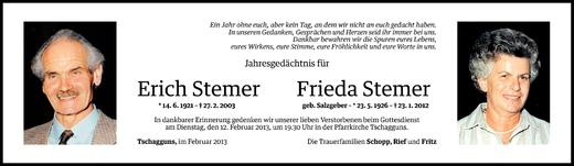 Todesanzeige von Frieda Stemer von Vorarlberger Nachrichten