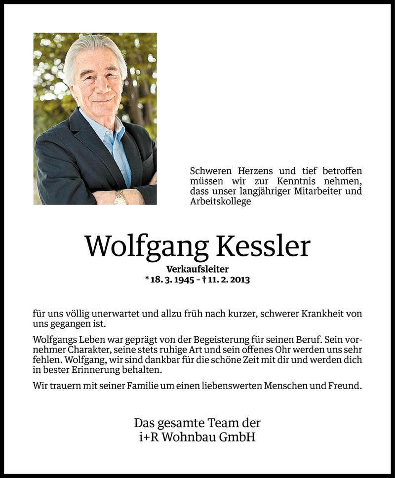  Todesanzeige für Wolfgang Kessler vom 12.02.2013 aus Vorarlberger Nachrichten