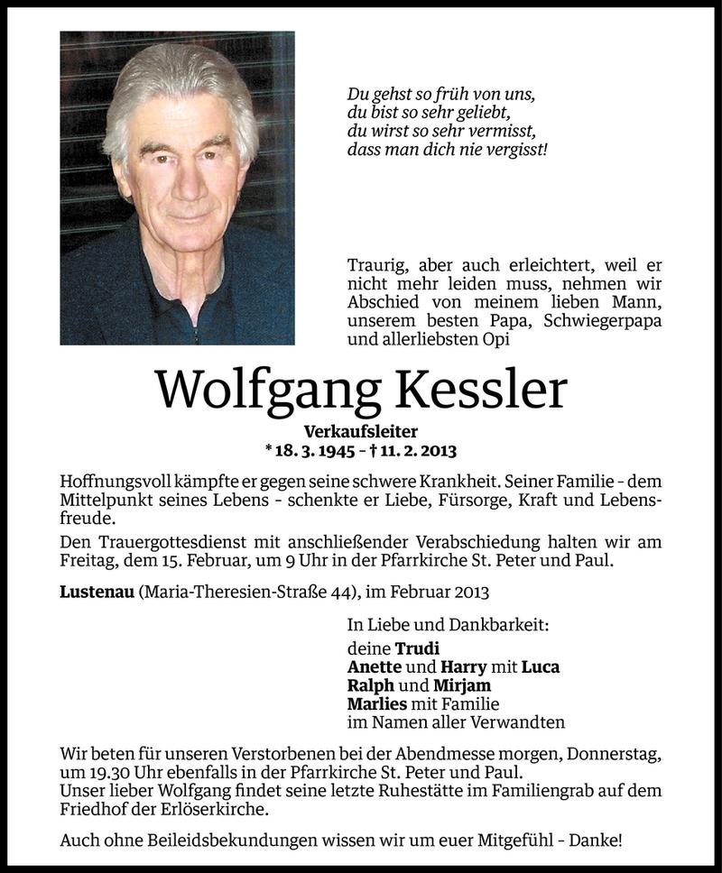  Todesanzeige für Wolfgang Kessler vom 12.02.2013 aus Vorarlberger Nachrichten