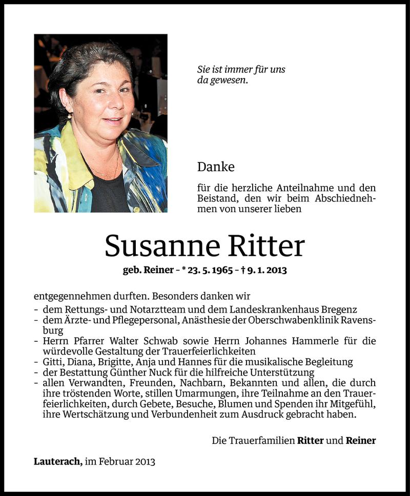  Todesanzeige für Susanne Ritter vom 14.02.2013 aus Vorarlberger Nachrichten