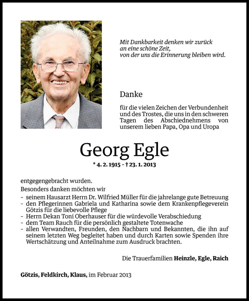  Todesanzeige für Georg Egle vom 14.02.2013 aus Vorarlberger Nachrichten