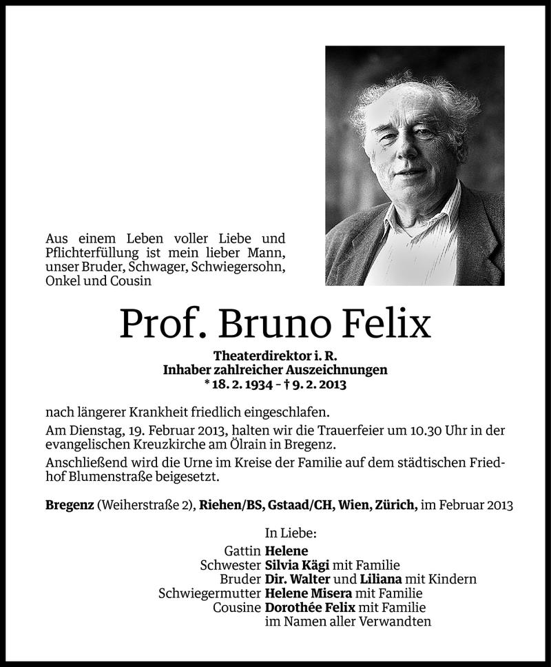  Todesanzeige für Prof. Bruno Felix vom 15.02.2013 aus Vorarlberger Nachrichten