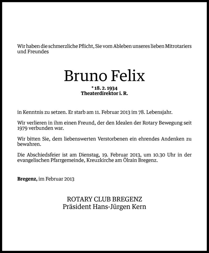  Todesanzeige für Prof. Bruno Felix vom 15.02.2013 aus Vorarlberger Nachrichten