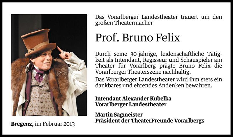  Todesanzeige für Prof. Bruno Felix vom 15.02.2013 aus Vorarlberger Nachrichten