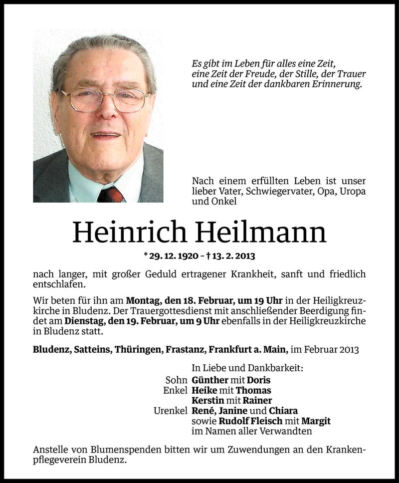  Todesanzeige für Heinrich Heilmann vom 15.02.2013 aus Vorarlberger Nachrichten