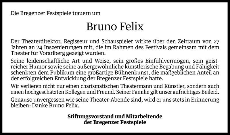  Todesanzeige für Prof. Bruno Felix vom 15.02.2013 aus Vorarlberger Nachrichten