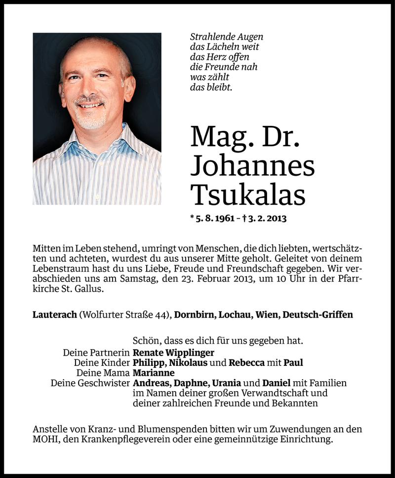  Todesanzeige für Johannes Tsukalas vom 15.02.2013 aus Vorarlberger Nachrichten