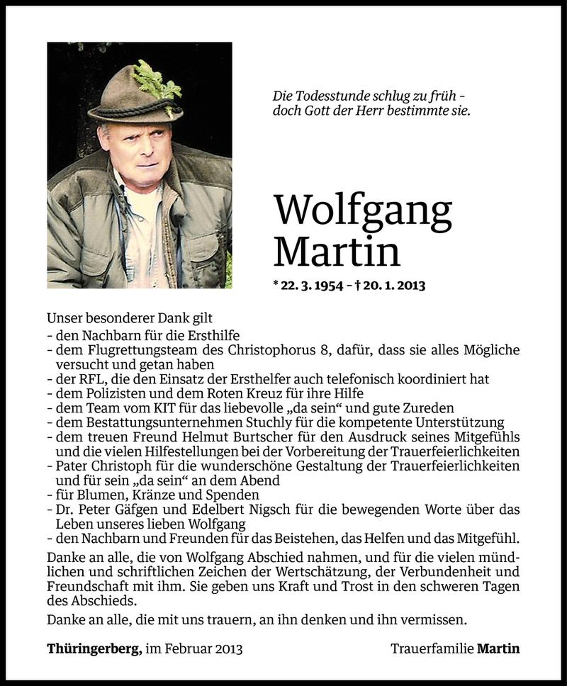  Todesanzeige für Wolfgang Martin vom 22.02.2013 aus Vorarlberger Nachrichten