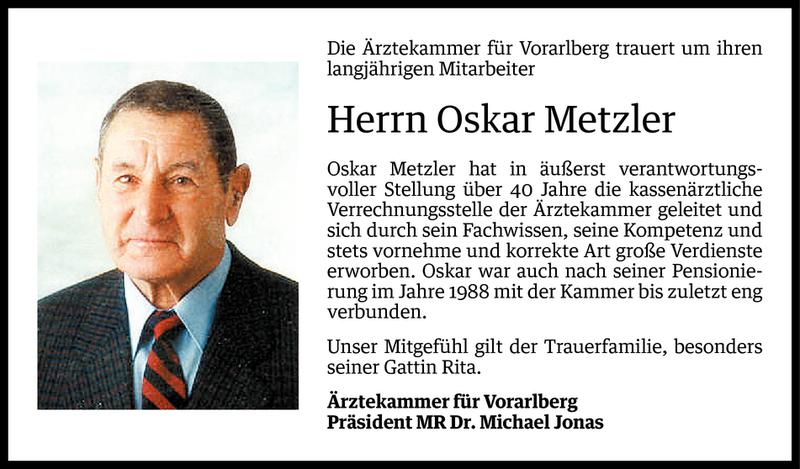  Todesanzeige für Oskar Metzler vom 18.02.2013 aus Vorarlberger Nachrichten