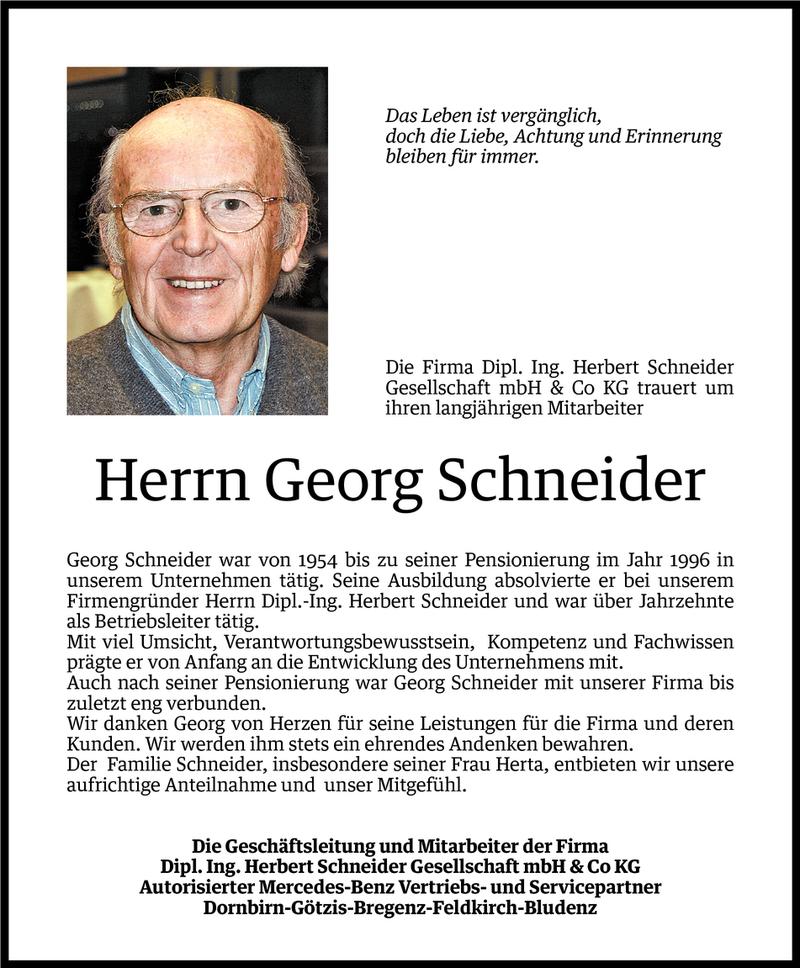  Todesanzeige für Georg Schneider vom 19.02.2013 aus Vorarlberger Nachrichten