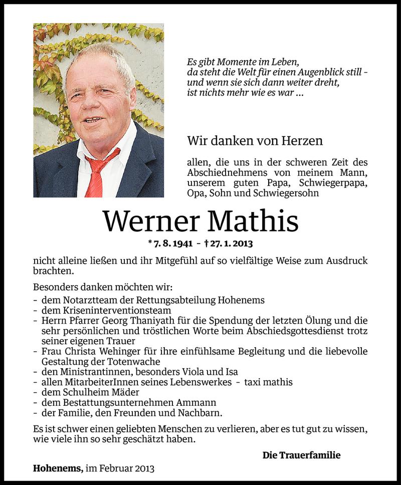  Todesanzeige für Werner Mathis vom 21.02.2013 aus Vorarlberger Nachrichten