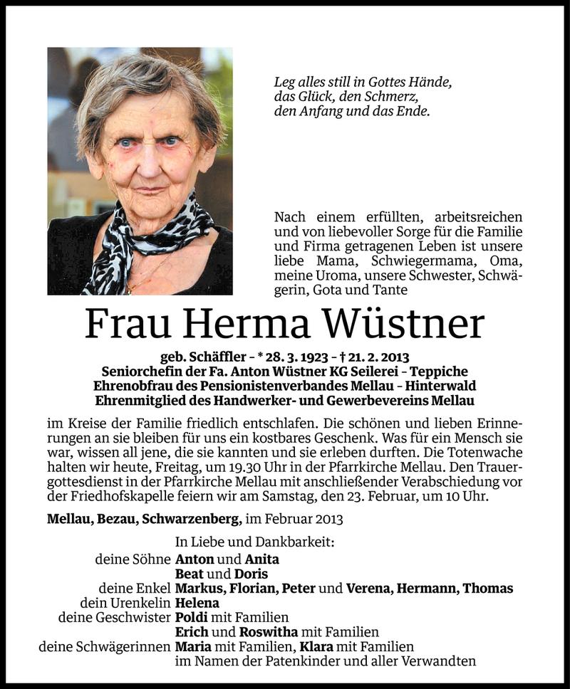  Todesanzeige für Herma Wüstner vom 21.02.2013 aus Vorarlberger Nachrichten