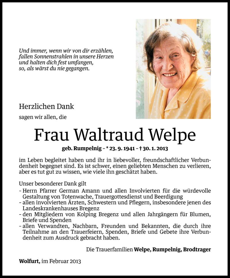  Todesanzeige für Waltraud Welpe vom 22.02.2013 aus Vorarlberger Nachrichten