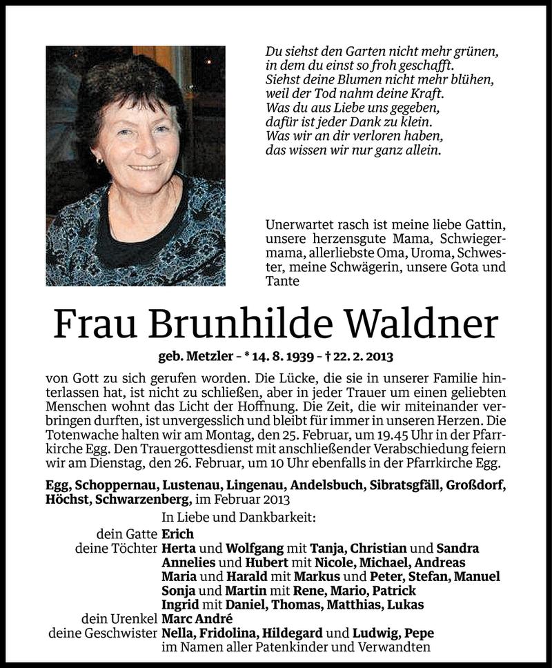  Todesanzeige für Brunhilde Waldner vom 22.02.2013 aus Vorarlberger Nachrichten