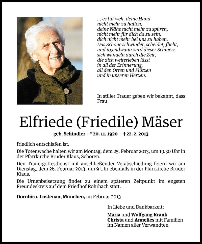  Todesanzeige für Elfriede Mäser vom 22.02.2013 aus Vorarlberger Nachrichten