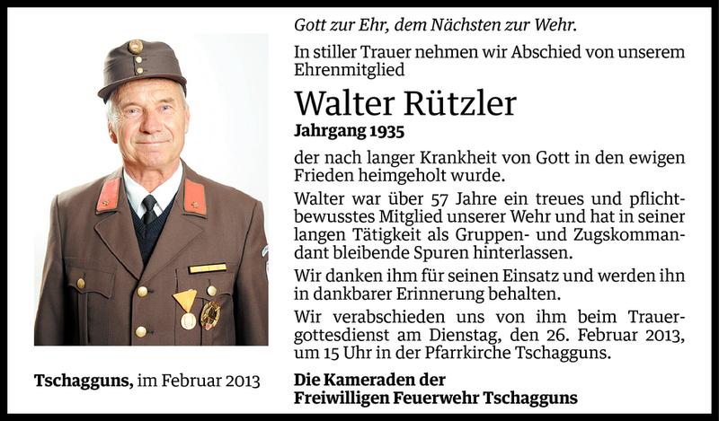  Todesanzeige für Walter Rützler vom 24.02.2013 aus Vorarlberger Nachrichten