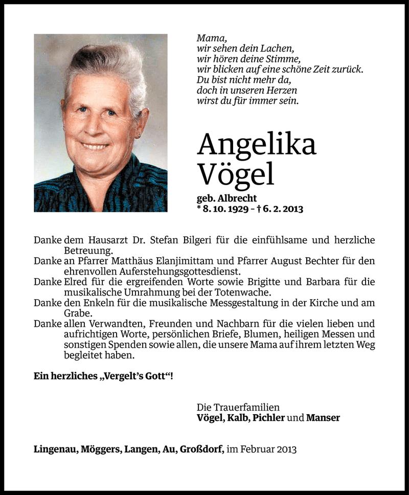  Todesanzeige für Angelika Vögel vom 24.02.2013 aus Vorarlberger Nachrichten