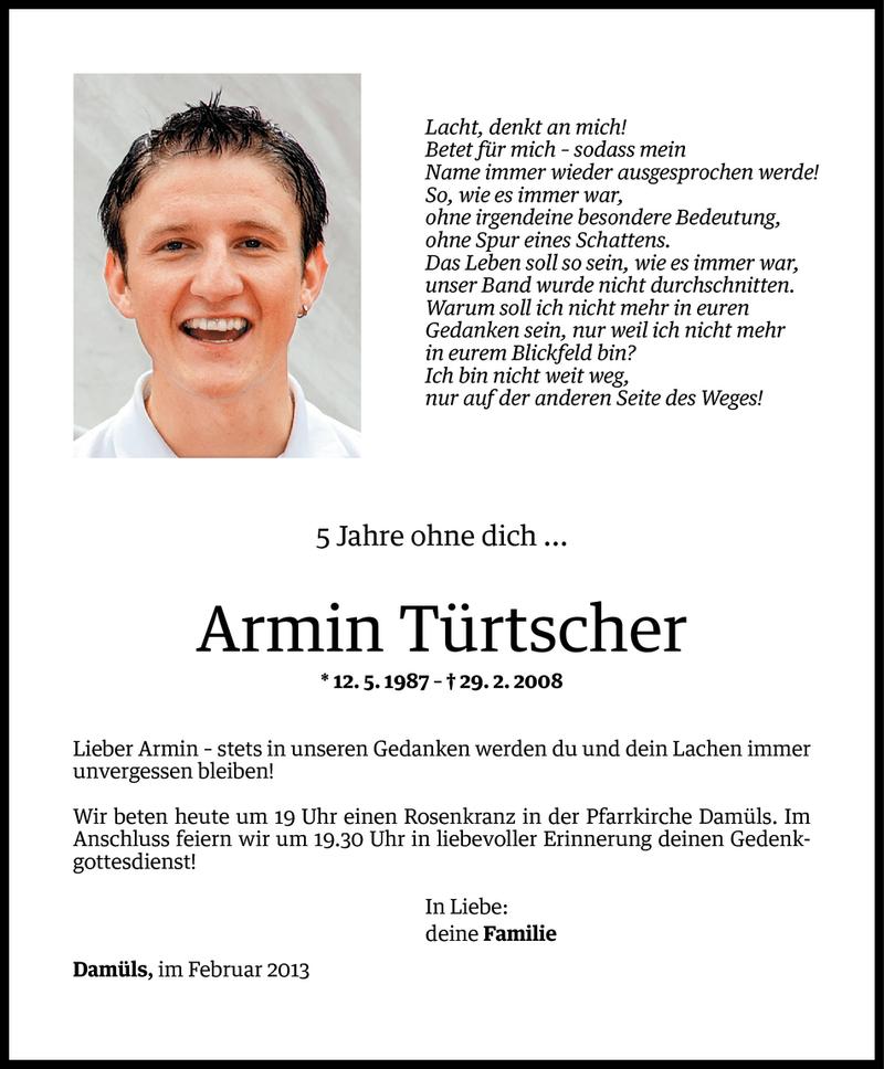  Todesanzeige für Armin Türtscher vom 25.02.2013 aus Vorarlberger Nachrichten