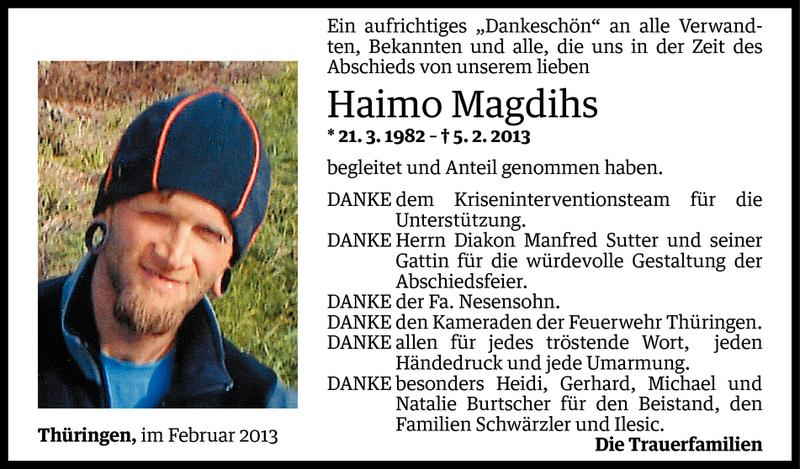 Todesanzeige für Haimo Magdihs vom 26.02.2013 aus Vorarlberger Nachrichten
