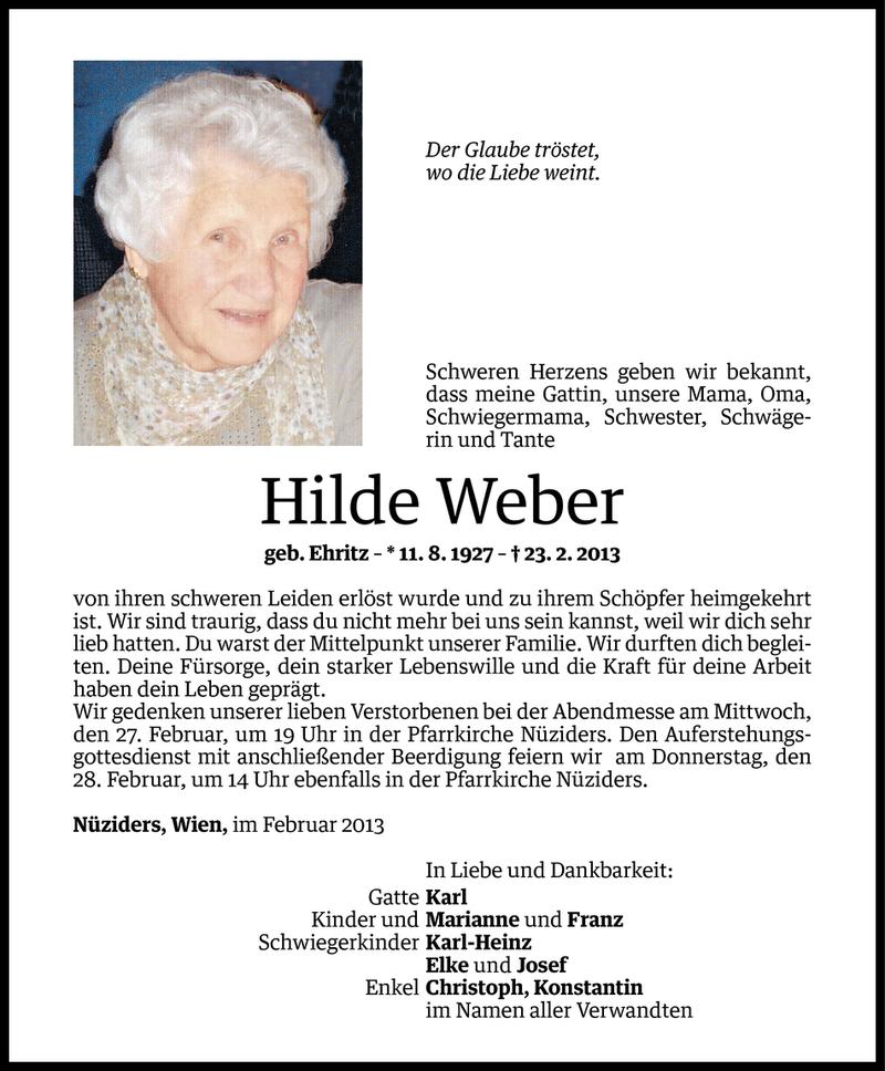  Todesanzeige für Hilde Weber vom 25.02.2013 aus Vorarlberger Nachrichten